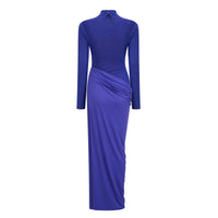 Vestido largo Éva azul drapeado fruncido