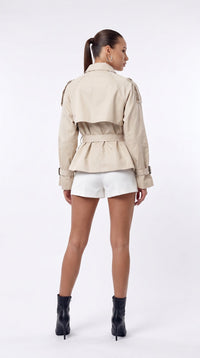 Kurze Trench-Jacke mit Gürtel - Beige