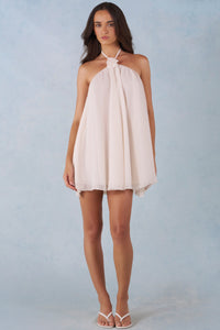 Minivestido babydoll halter en marfil
