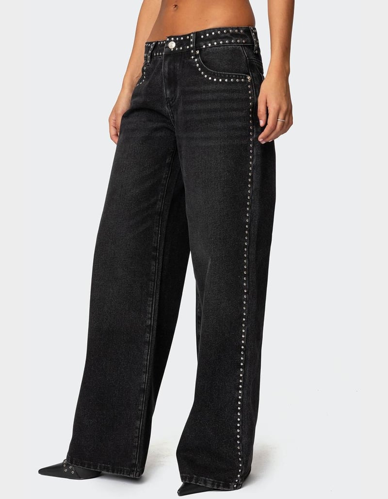 Pantalones de tiro bajo con pedrería