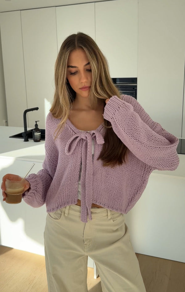 Cárdigan con lazo bonito lavanda