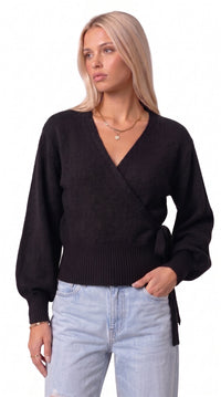 Wickelbluse mit Ballonärmeln - Schwarz