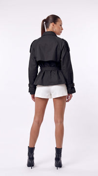 Kurze Trench-Jacke mit Gürtel - Schwarz