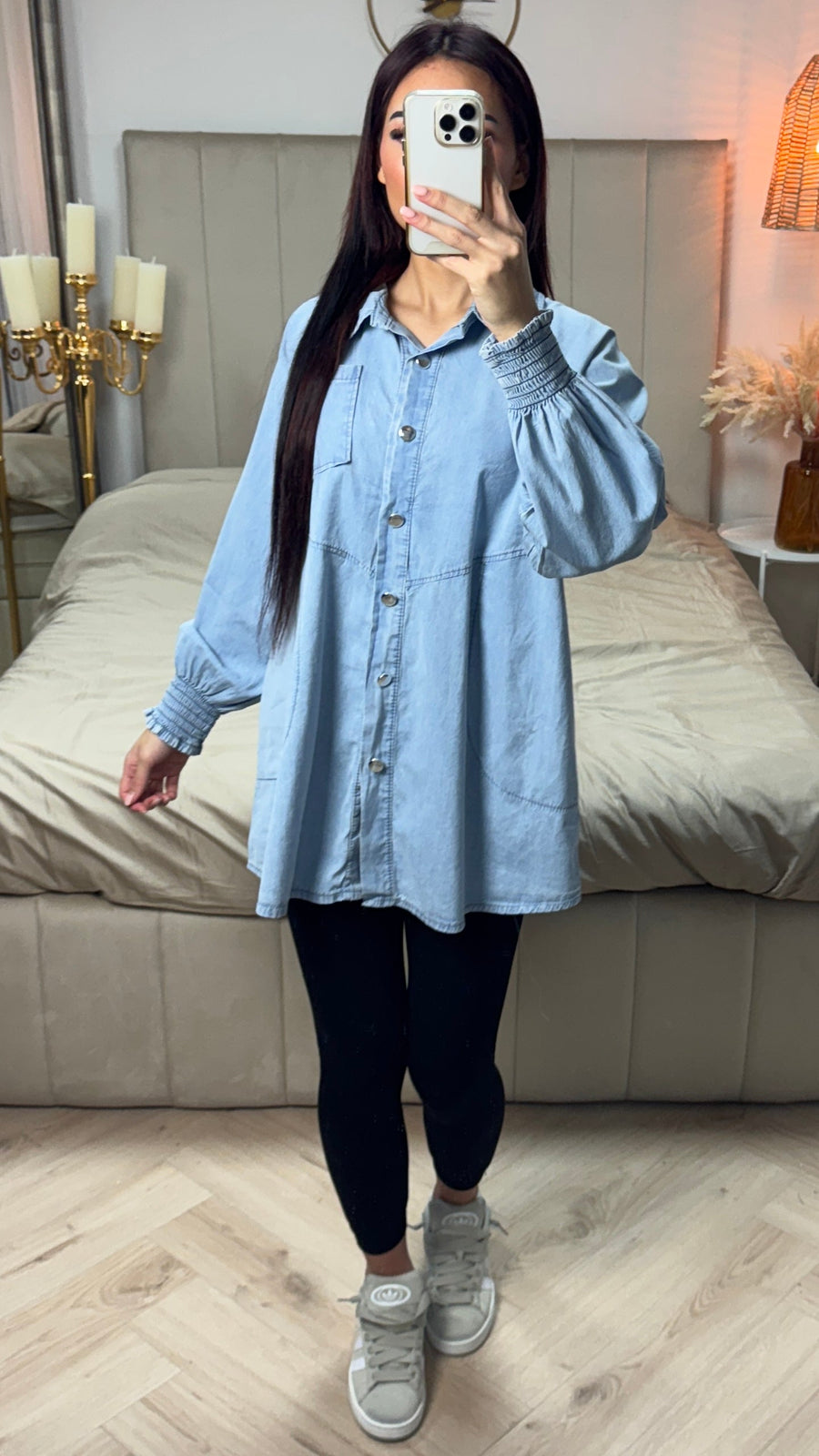 Vestido blusa vaquero con detalle de manga