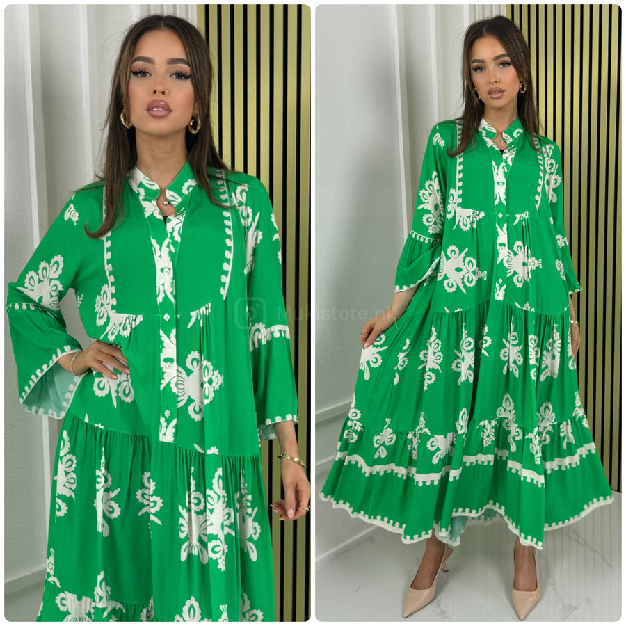 Vestido maxi plisado estampado
